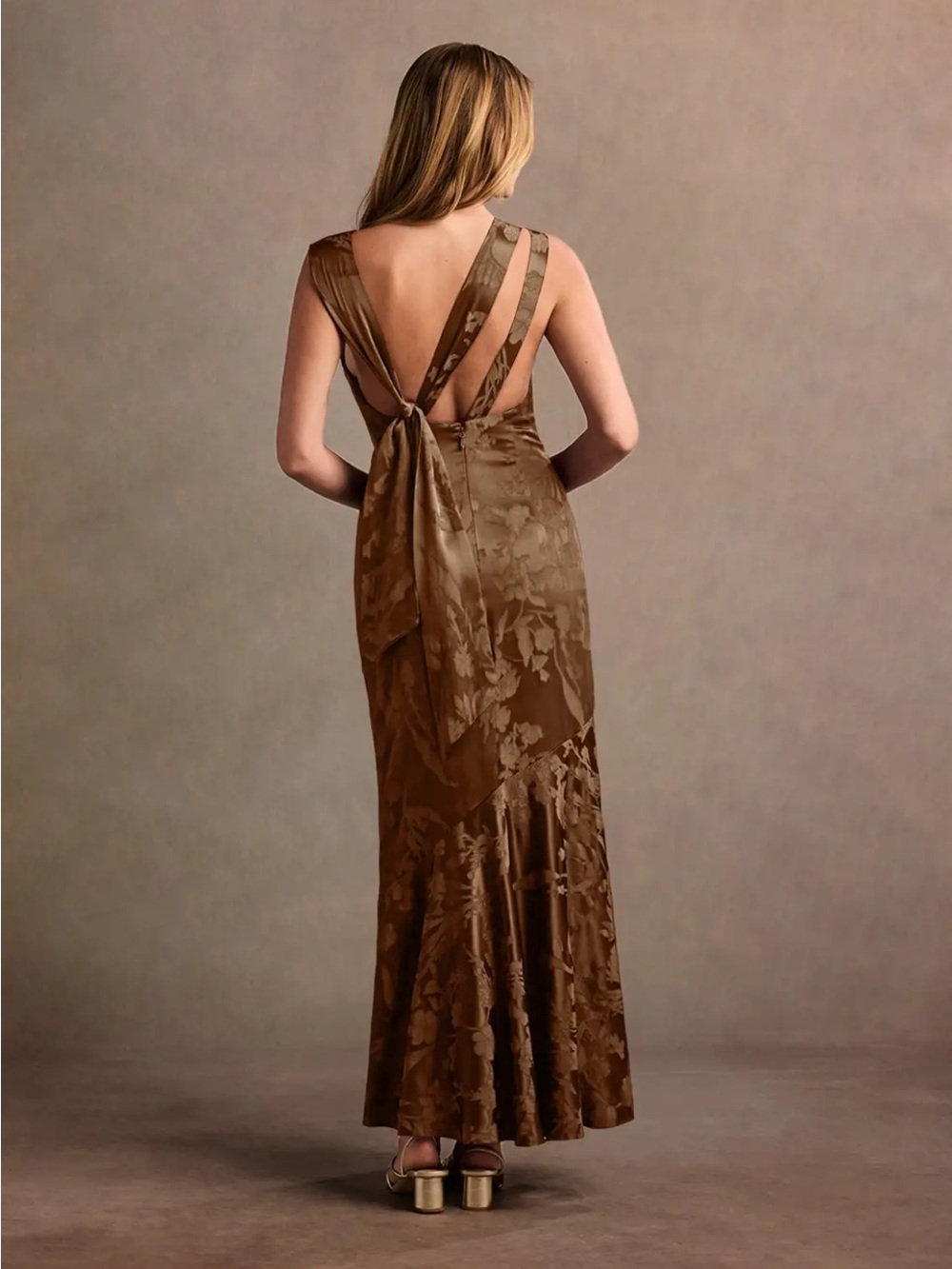Azazie Bellini Coco Jacquard Satin Maxi Dress